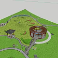 Traditional Courtyard Garden Landscaped With Lush Green Trees Stone Paths Pavilion And Rock Features