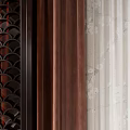 Brown Velvet Curtains And White Sheer Curtains With Dark Fan Pattern Partition Colorful Balls
