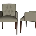 White Tufted Leather Upholstered Dining Chairs with Armrests and Dark Wooden Legs