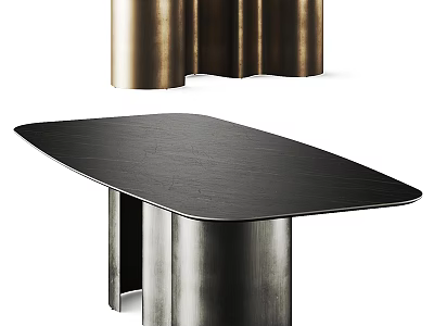 Modern Sleek Dining Table With Black Tabletop And Metal Column Legs 3d model