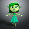 3D Animated Game Movie Character With Green Hair Green Eyes Green Dress And Pink Bow