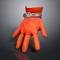 Orange Leather Glove With Brown Belt Buckle And Smooth Surface Texture