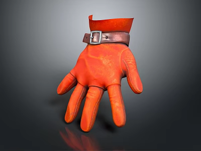 Orange Leather Glove With Brown Belt Buckle And Smooth Surface Texture 3d model