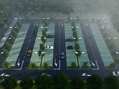 Well Organized Parking Lot With Multiple Spaces Trees And Parked Cars 3d model