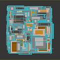 Abstract Geometric Equipment Structure With Blue And Orange Cubes