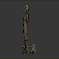 Ancient Winged Human Figure Sculpture With Headdress Scepters Sphinx Creatures And Snakes