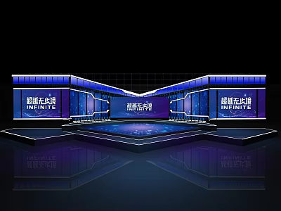 Modern Tech Stage Design With LED Screens And Infinity Theme Lighting 3d model