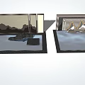 Modern Feature Wall With Metallic Frame Mountain Patterns And Illuminated Water Basin 3d model