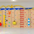 Kids Playground Equipment With Wooden Wall Colorful Climbing Elements And Cartoon Animal Decorations