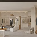 Modern Minimalist Clothing Store Interior With Clothing Racks Hanging Clothes And Display Shelves