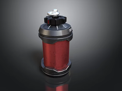 Red and Black Cylindrical Weapon with Silver Top Component and Modern Tactical Design 3d model