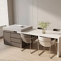 Modern Open Kitchen Dining Table Set With Minimalist Chairs And Sleek Countertop 3d model