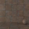 Rustic Brown Brick Wall Components Featuring Square Tiles and Metal Sphere