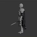 Man In Medieval Knight Armor With Black Cloak Full Body Standing