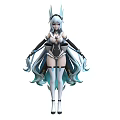 Anime Style Woman With White Long Hair Blue Tips Horn Accessories And Black White Outfit