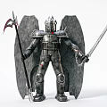 Detailed Metallic Decorative Figurine Set With Armor Wings Scythe And Sword