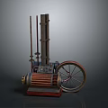 Vintage Living Appliance Featuring Vertical Metal Rods Large Wheel Pipes And Red Base