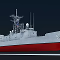 Warship Number 59 with Gray Hull Red Bottom Superstructure Radar Antennas and Deck