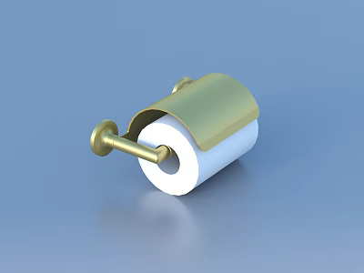 Golden Toilet Paper Holder With White Roll For Modern Bathroom Accessory 3d model