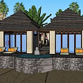 Scenic Waterfront Vacation Rental Building with Palm Trees and Sandy Beach