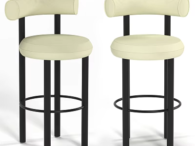Set of Two Modern Cream Padded Bar Stools With Black Metal Frame 3d model