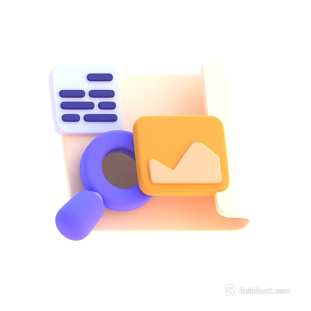 Notebook with Magnifying Glass Document and Chart Elements on White Surface 3d model 