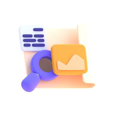 Notebook with Magnifying Glass Document and Chart Elements on White Surface 3d model