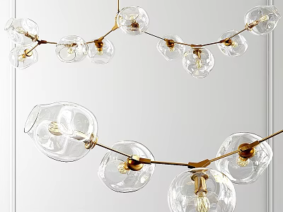 Modern Clear Glass Globe Chandelier with Gold Metal Frame and Lighting Bulbs 3d model
