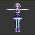 Anime Style Female Character With Purple Hair Blue And White Striped Socks And Arms Outstretched