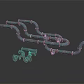 Old Rusted Blue Metal Pipes With Curved Structure And Small Fittings