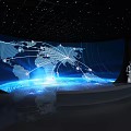 Geographic Data History Museum Digital Display Hall With Interactive Screens And Tech Grid 3d model