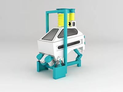 Agricultural Sorting Machine With Blue Frame White Body Yellow Components And Transparent Windows 3d model