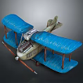 Vintage Biplane Model With Blue Wings Propeller And Fuselage Details