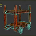 Red Wooden Two Tier Rolling Cart With Metal Wheels And Shelves