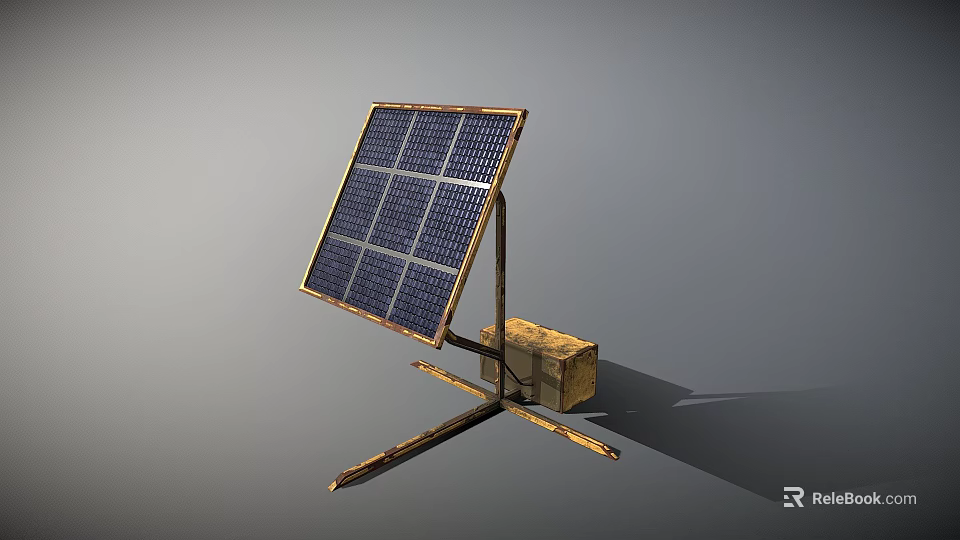 Solar Panel Household Appliance for Home Use with Metal Stand and Wooden Box Device 3d model 