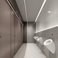 Public Restroom Interior With Grey Stalls Urinals And Light Colored Floor