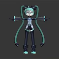 Anime Game Character With Turquoise Twin Tails Futuristic Techwear And Neon Glowing Accents