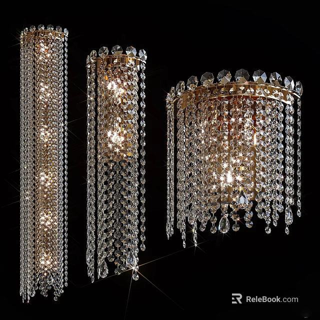 Elegant Crystal Wall Lamps with Hanging Chains and Bright Lighting 3d model 