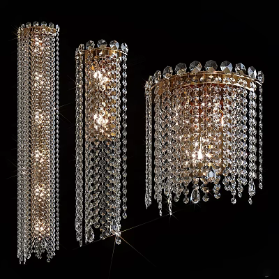 Elegant Crystal Wall Lamps with Hanging Chains and Bright Lighting 3d model