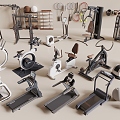 Modern Fitness Equipment Sports Equipment Treadmill Power Bicycle Dumbbell 3d model