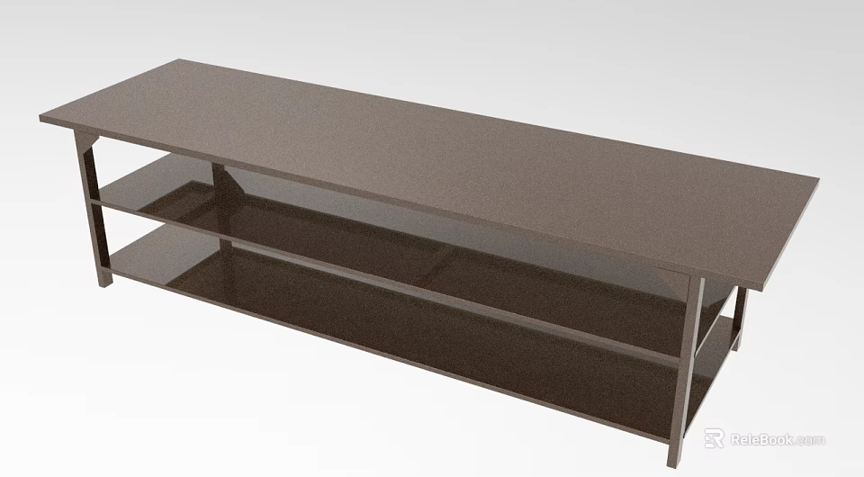 Modern Dining Table Set With Long Tabletop And Two Lower Shelves Dark Finish 3d model