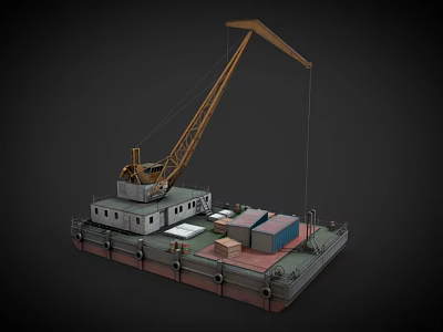 Floating Ship With Crane And Cargo On Deck 3d model