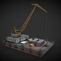 Floating Ship With Crane And Cargo On Deck