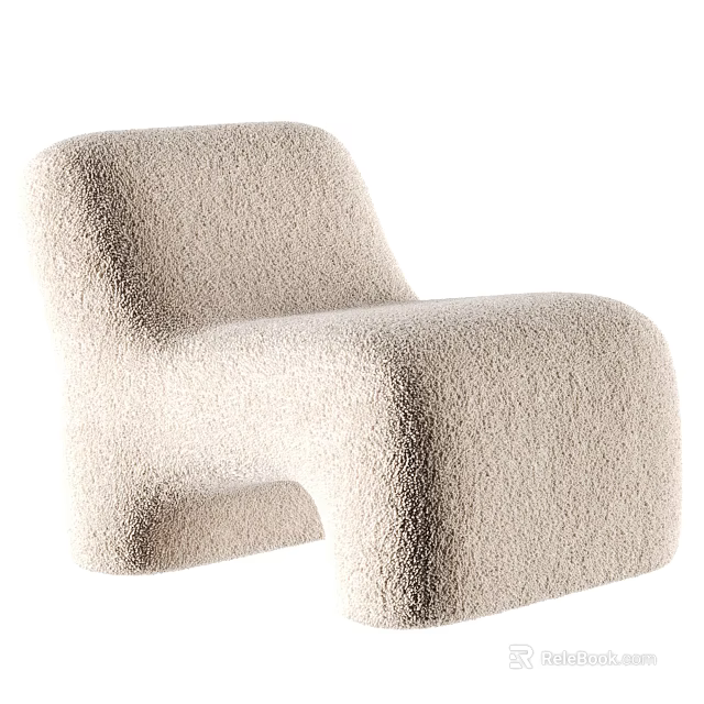 Comfortable Beige Fuzzy Leisure Chair With Modern Curved Sculptural Design 3d model 