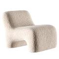 Comfortable Beige Fuzzy Leisure Chair With Modern Curved Sculptural Design