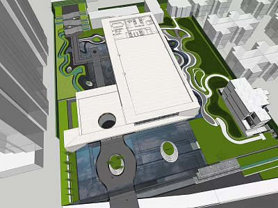 Modern Sales Office Building Architectural Design With Urban Green Landscape And Courtyard 3d model