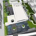 Modern Sales Office Building Architectural Design With Urban Green Landscape And Courtyard