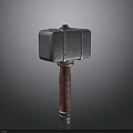 Industrial Metal Head Weapon Hammer With Red Wooden Handle And Bolted Design