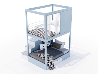 Modern Bed and Bed Simple Children's Bunk Bed 3d model