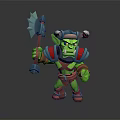 Green Skinned Horned Orc Warrior Holding Spiked Axe In Red And Green Armor